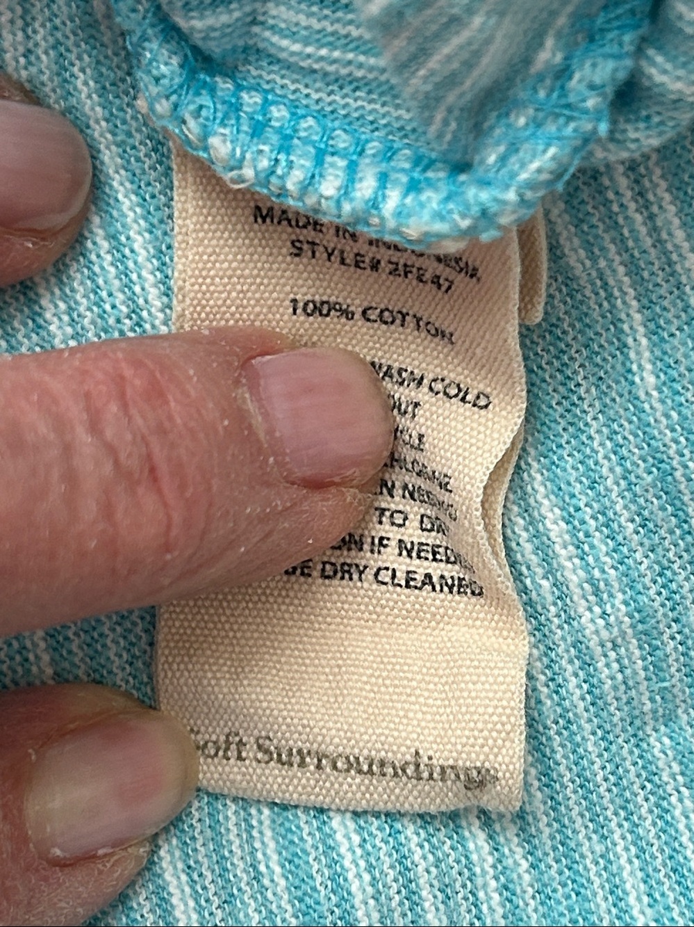 Soft Surroundings Turquoise Pinstripe Ruffle Hem Tunic Top. Large - Picture 6 of 6